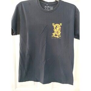 SCW Black Elemental Fire Dragon Graphic T-Shirt Kanji Text